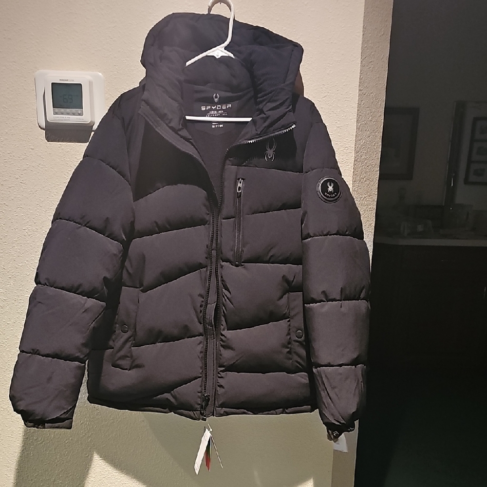 NWT Spyder Black Quilted Jacket with Hood Mens S, W Med.
